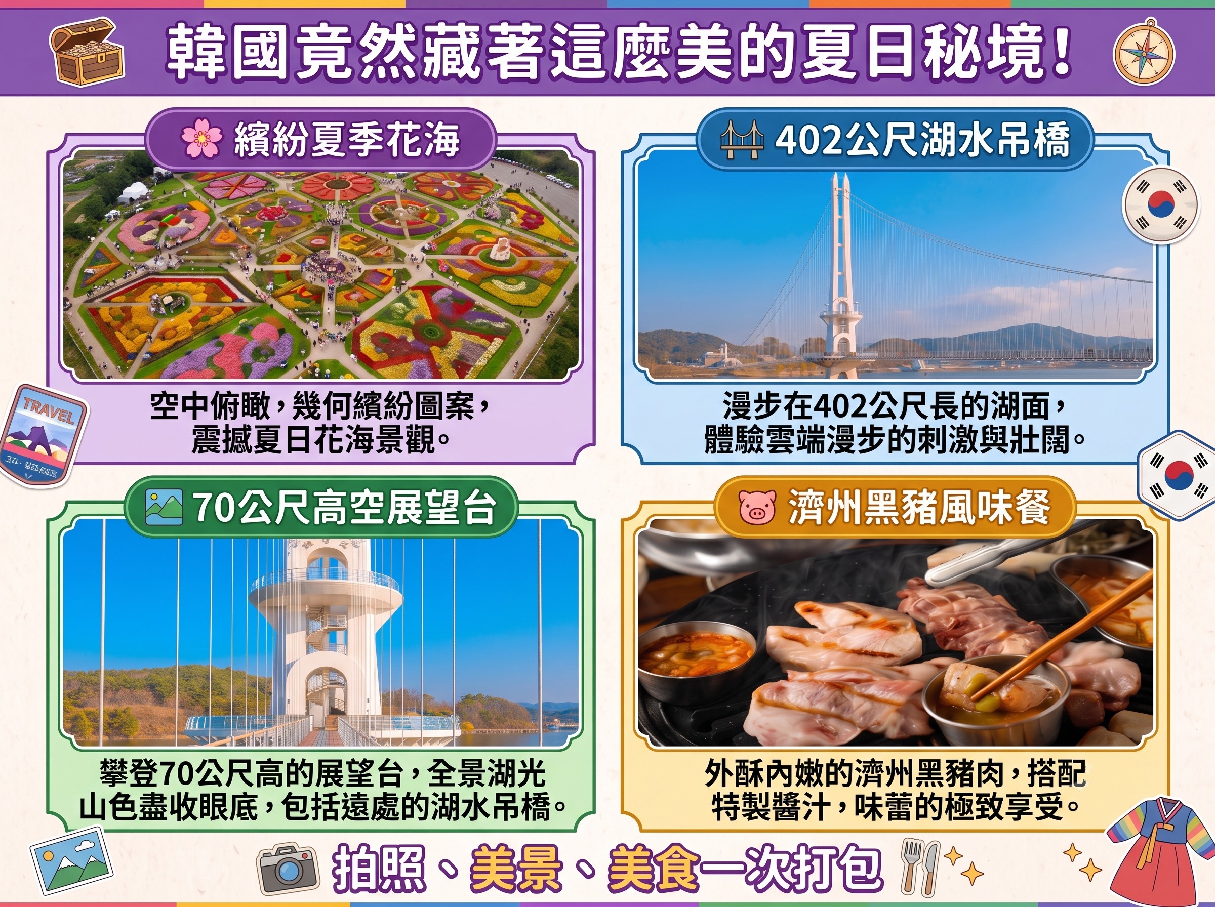 (團號: TC-01)  (一人成團)  隱藏於海上的療癒秘境&春末花海 & 402m 湖水吊橋 一天團